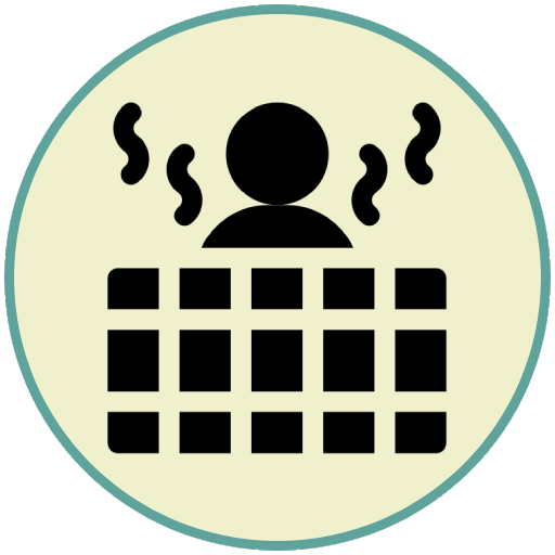 Icon of person in a sauna with steam rising.